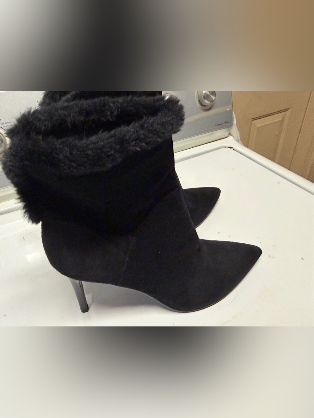 Nine West Women's Black Faux Fur Ankle Booties - Sleek Pointed Toe